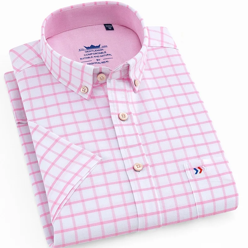 Мужская клетчатая рубашка из чистого хлопка, летняя мужская повседневная рубашка из хлопка, модная мужская рубашка, оксфордские рубашки - Цвет: D201807-26