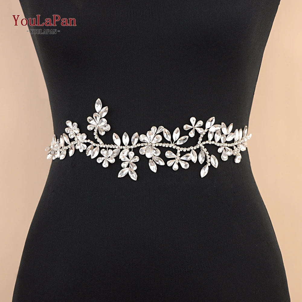 

YouLaPan SH239 Wedding belt silver rhinestone belt wedding dress belt for girlfriend gift bridal party dress belt
