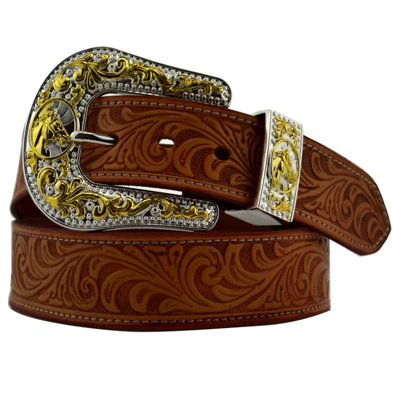 Correa de Los Hombres Vaquero Rhinestone Hebilla Cinturones Cuero Repujado Floral Relieve de Cuero Genuino|belt toy|belt pumpbelt knife - AliExpress