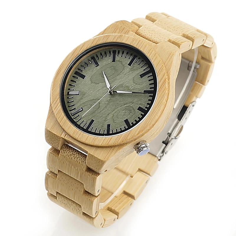 Bobobird B22 Mens Top Brand Design Green Wood Dial Full Bamboo Wooden Quartz Watches Japan 2035 Miyota Movement