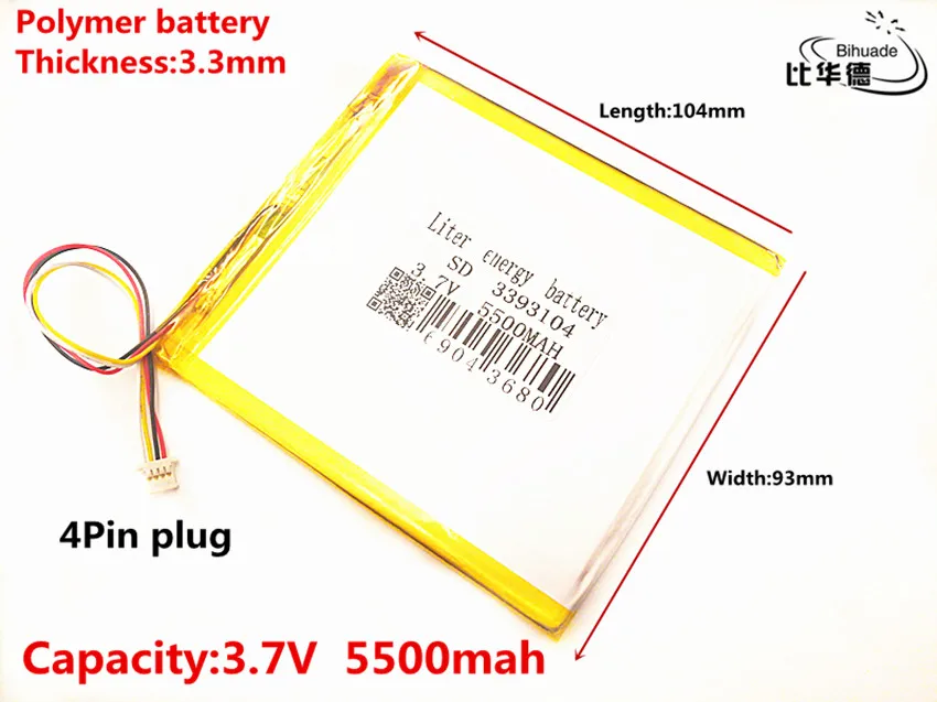 Хорошее Качество 4-контактный разъем 3,7 в, 5500 мАч 3393104 литий-ионный аккумулятор для планшетных ПК 7 дюймов 8 дюймов 9 дюймов
