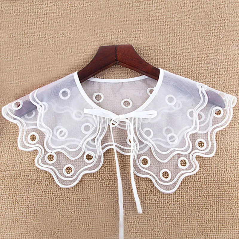 White chiffon double layered collar Fashion new women embroidery ...