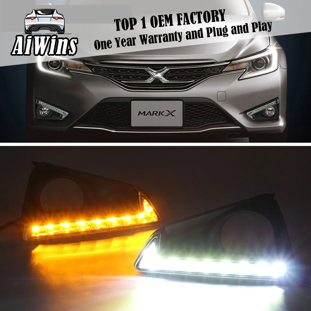 Aiwinсветодио дный СИД DRL Комплект дневные ходовые огни для Toyota Mark X 2013 2014 2015 с туман