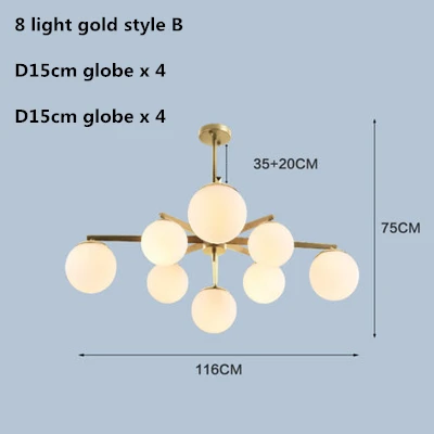 Скандинавское Стекло глобус светодиодная люстра E14 подвесная люстра освещение гостиная спальня блеск внутреннее освещение, люстры Lamparas - Цвет абажура: 8 light gold A