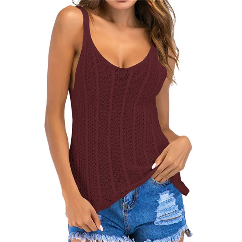 

Women Umbilical Knit Vest Beaded Openwork Lace Sleeveless Sweater Top Women fashion summer Sling Camis Casual sexy crop Tank #25