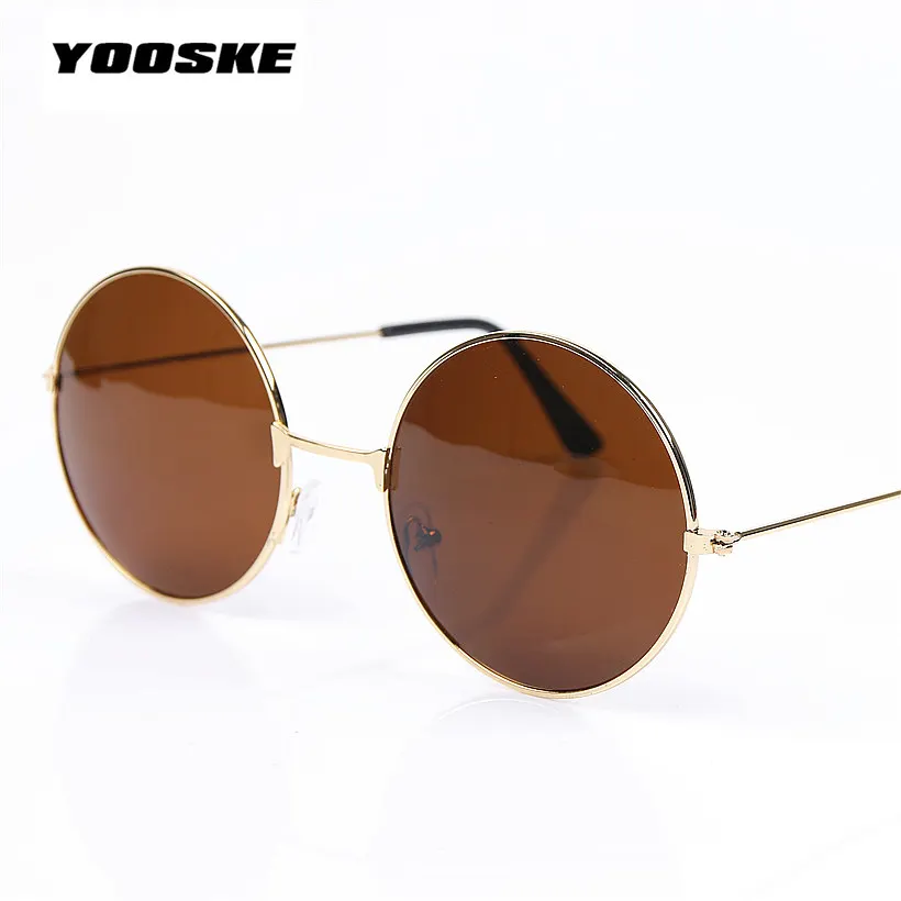 

YOOSKE Fashion Round Brown Black Women Men Brand Designer Sunglasses Gold Multi Vintage Circle Sun Glasses For Female Male