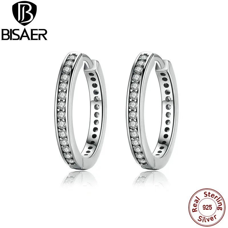 

BISAER New Trendy 925 Sterling Silver Cubic Zirconia Simple Circle Item Women Stud Earrings Jewelry Brincos HJS456