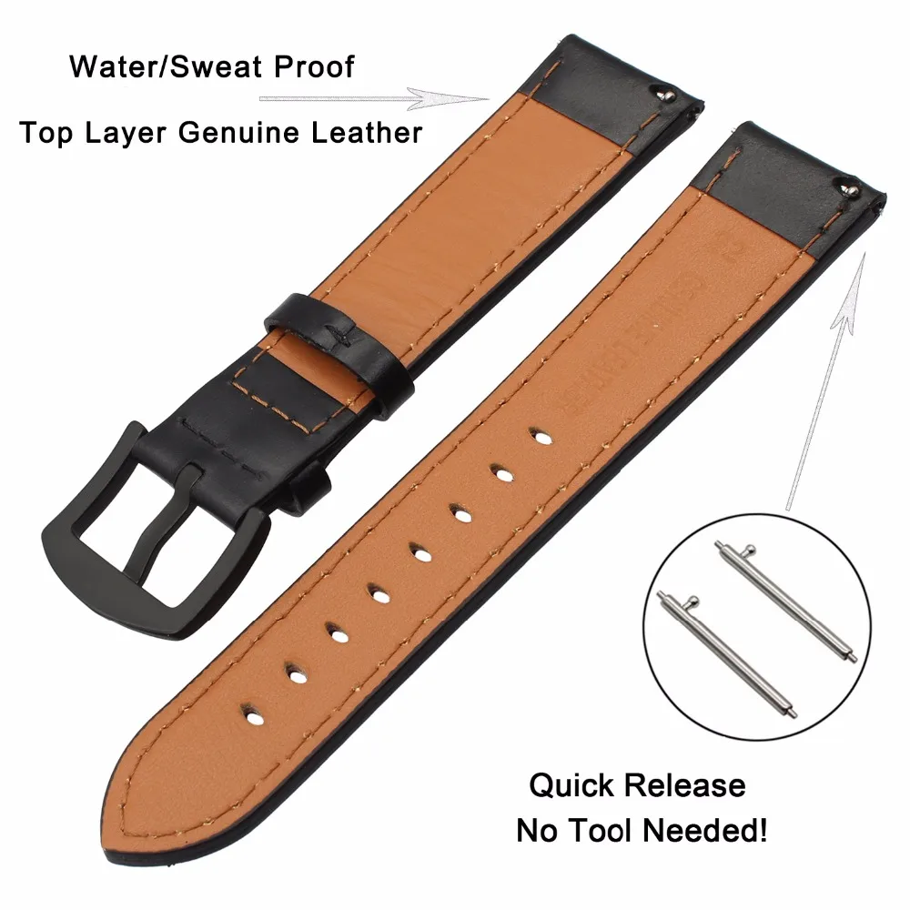 Italy Genuine Calf Leather Watchband for Samsung Gear S3 Galaxy Watch 46mm Quick Release Band Stainless Steel Buckle Strap Belt