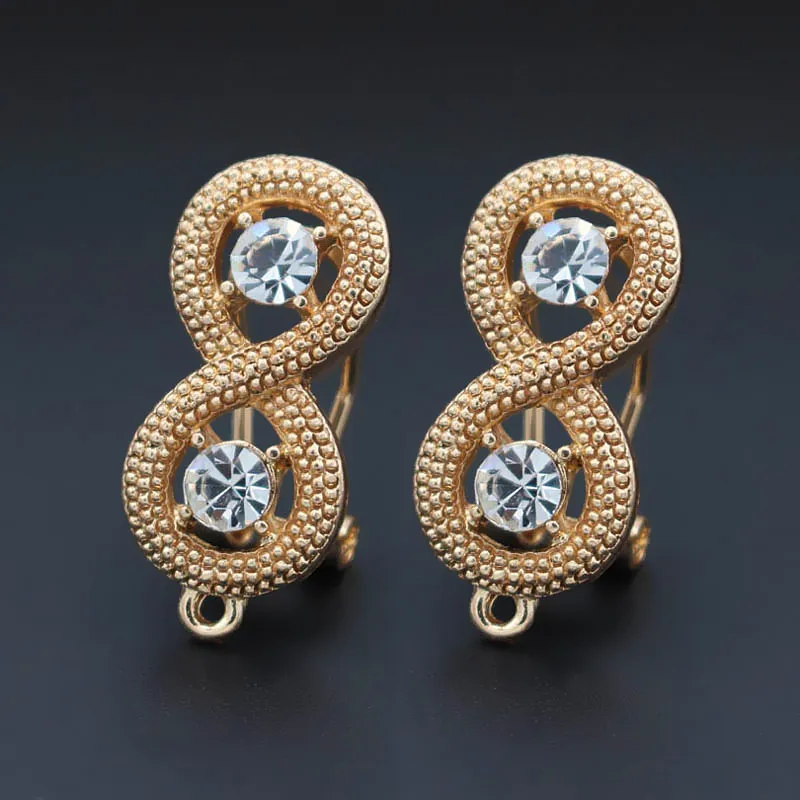 Clip Earring Post with Loop Hanger 18*26mm Hollow Infinity Paved
