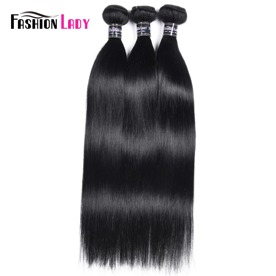 FASHION LADY Pre-Colored Brazilian Hair Weave Bundles 1# Dark Black Straight Hair Weaving 100% Human Hair 3/4 Bundles Non-Remy