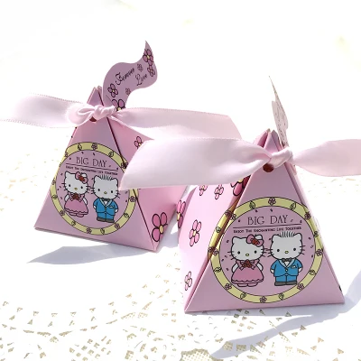 

50pcs 7.5*7.5*7.5CM Pink Candy box Wedding Sweets Gift Favor Birthday Party Boxes With Ribbon girls presents holders