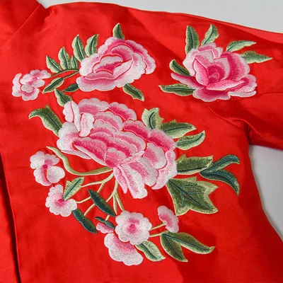 Женская короткая куртка Yokosua с китайской цветочной вышивкой - Цвет: Красный