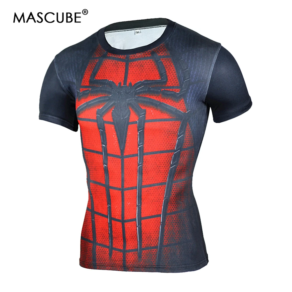 

MASCUBE Superman Tshirts Men Compression Shirts Spiderman Tops T-shirts Fitness Crossfit Tees Bodybuilding camiseta rashguard