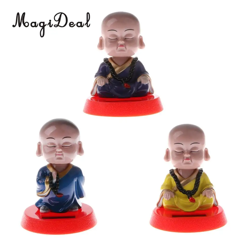 MagiDeal Top Quaity Solar Powered Bobbling Toy Shaking Head Monk for Home Office Desk Car Ornament Birthday Present 3Kinds