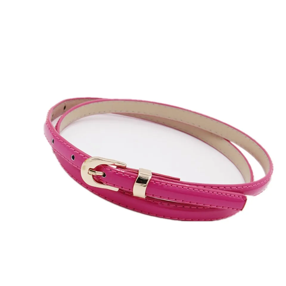 

Women Faux Leather Belts Candy Color Thin Skinny Waistband Adjustable Belt Women Dress Strap Metal Buckle Belts