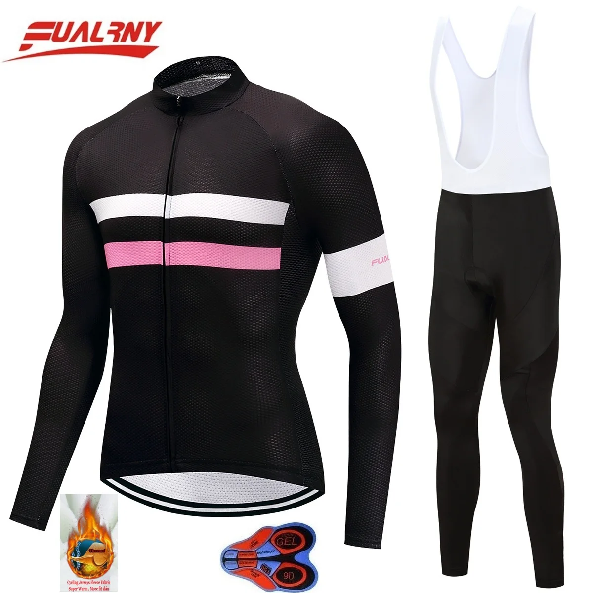 

2018 Team FUALRNY Long sleeve Ropa Ciclismo Cycling Jersey set 9D gel/winter Thermal Fleece/MTB Bike For Man Chest fluorescence