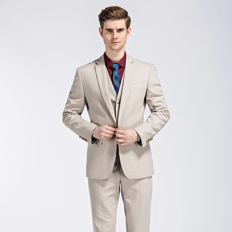 Compra mens trajes de color beige online al por mayor de