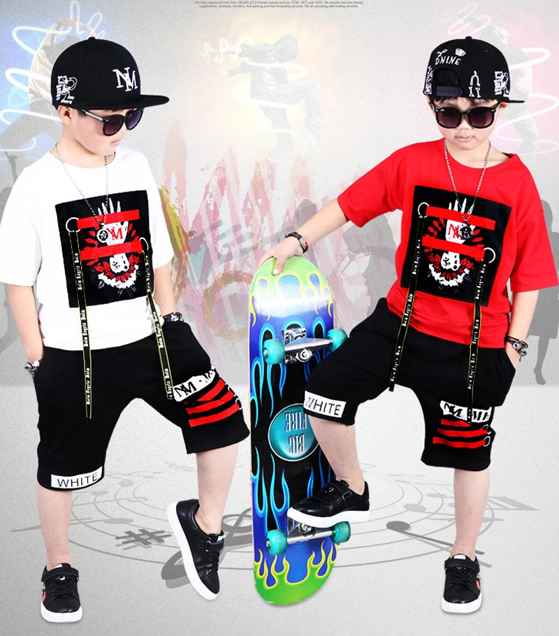 Детские спортивные костюмы От 4 до 12 лет Одежда для мальчиков Enfant футболка+ шаровары модная одежда для мальчиков крутая детская одежда в стиле хип-хоп спортивный костюм