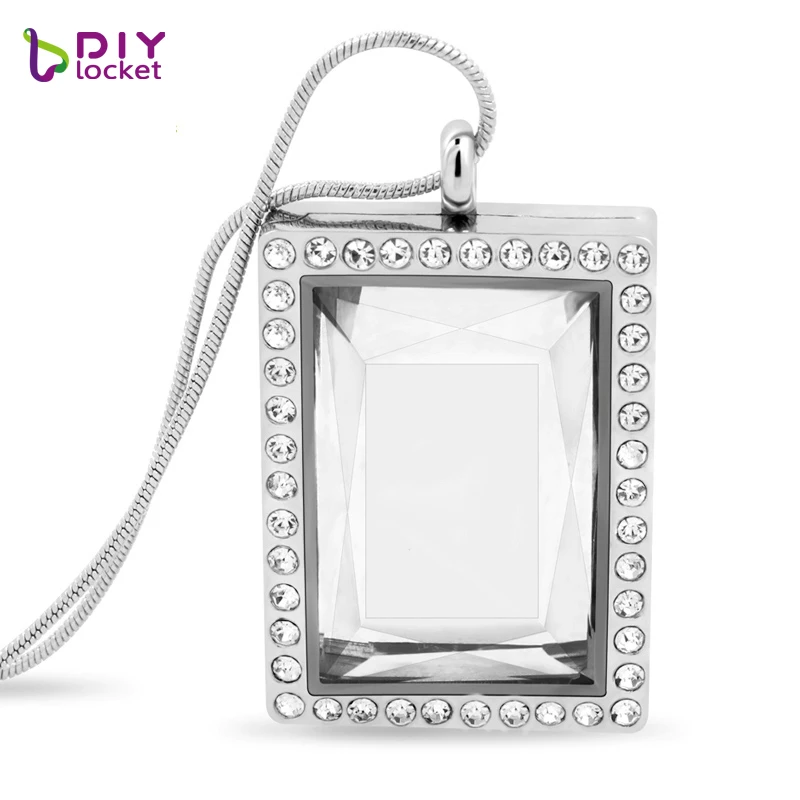 

2016 New !!!30mm 4 color Square magnetic glass floating charm locket Zinc Alloy(chains included for free) LSFL042