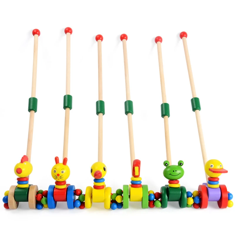Coche de juguete de madera de animales de dibujos animados para niños, carrito de bebé, juguete Popular de empuje de madera, juguetes educativos de alta calidad
