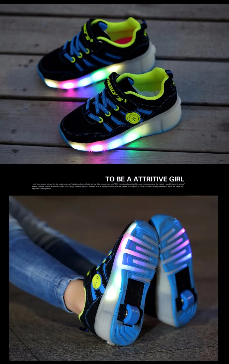 High Quality Cheap Boys LED Sneakers With Wheels Kids Light Up Shoes Girls Roller Skates tenis de rodinha5
