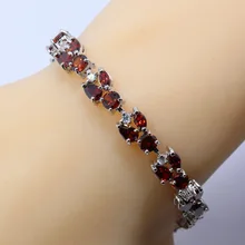 Серебряный Цвет цепи& браслет для девочек/Для женщин красные свадебные ювелирные изделия из граната Длина 18 см подарочная упаковка SL14