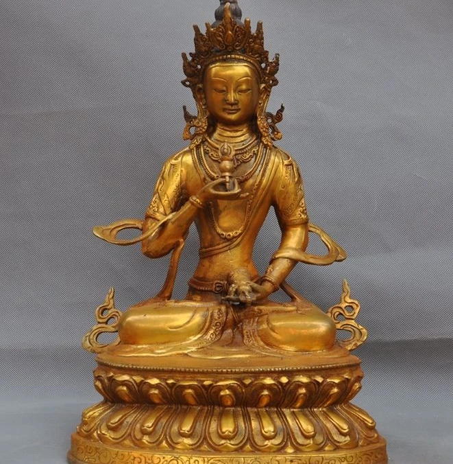 

14"Old Tibet Buddhism Gilt Bronze Vajrasattva Vajra Tara Goddess Kwan-yin Statue
