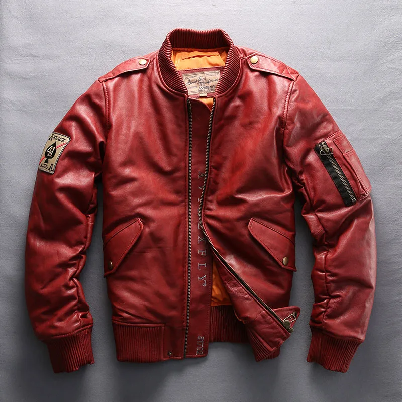 Мужские пуховики из натуральной кожи Avirex fly модные пилотные куртки овечьей