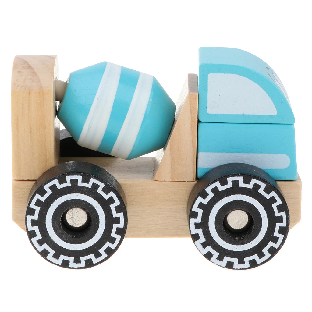 Wooden Construction Engineering Truck Push and Pull Toy, Great for Baby Toddler Motor Skill Development 
