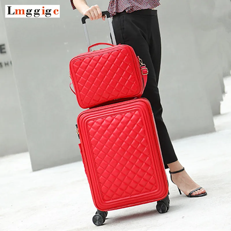 

Women's Upgraded version Rolling Luggage Suitcase Bag set ,Fashion PU leather trolley Case with Handbag, Universal wheel Box
