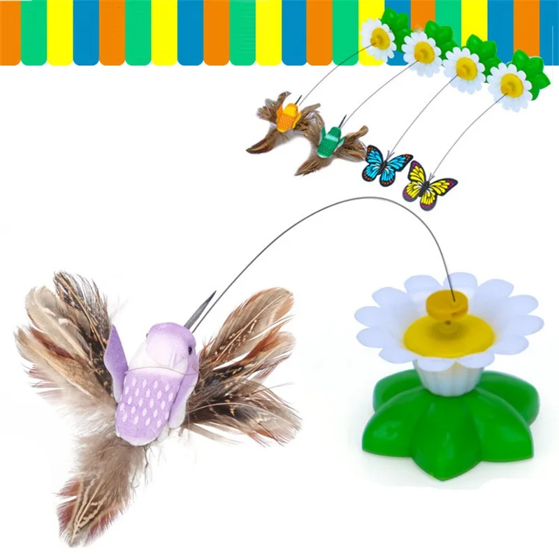 Electric Rotating Butterfly Bird Cat Toy Funny Steel Wire scratch