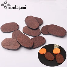 Natural Wooden Geometric Oval Shape Charms Pendant 24*39MM 6pcs/lot For DIY Fashion Earrings Making Accessories