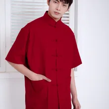 Летняя китайская стильная Высококачественная однотонная льняная повседневная мужская рубашка больших размеров мужские рубашки с коротким рукавом Свободные 3 цвета m-xl