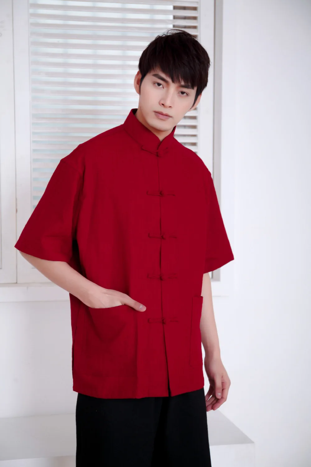 Летняя мужская рубашка в китайском стиле высокого качества из чистой льна |