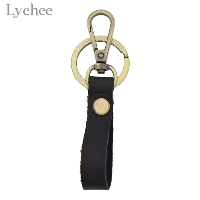 Lychee Classic Cowhide Unisex Key Chains Copper Color Metal Black Brown Simple for Men Women | Украшения и аксессуары