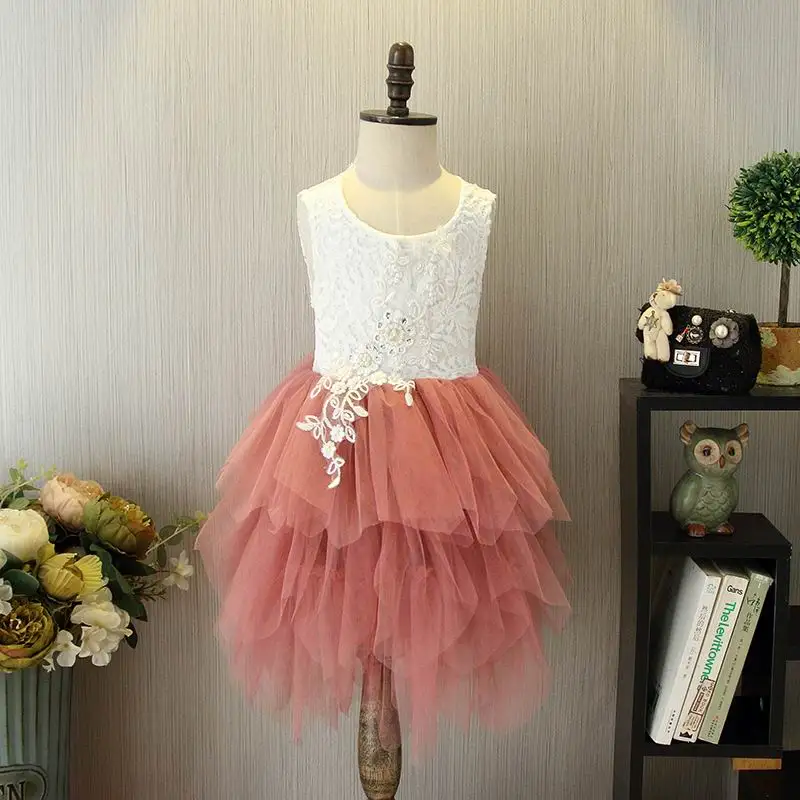 Новое летнее кружевное платье для девочек газовое платье-майка принцессы праздничное платье для девочек Многослойные детские платья, одежда E16900