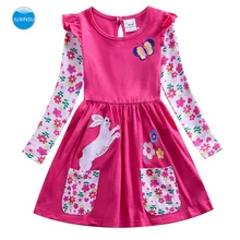 JUXINSU/хлопковое платье с длинными рукавами и вышивкой в виде кролика и бабочки для девочек; повседневные платья для девочек; сезон осень-зима; От 3 до 8 лет