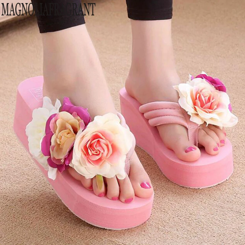 Summer Woman Shoes Platform Bath Slippers Wedge Beach Flip Flops High Heel Slippers