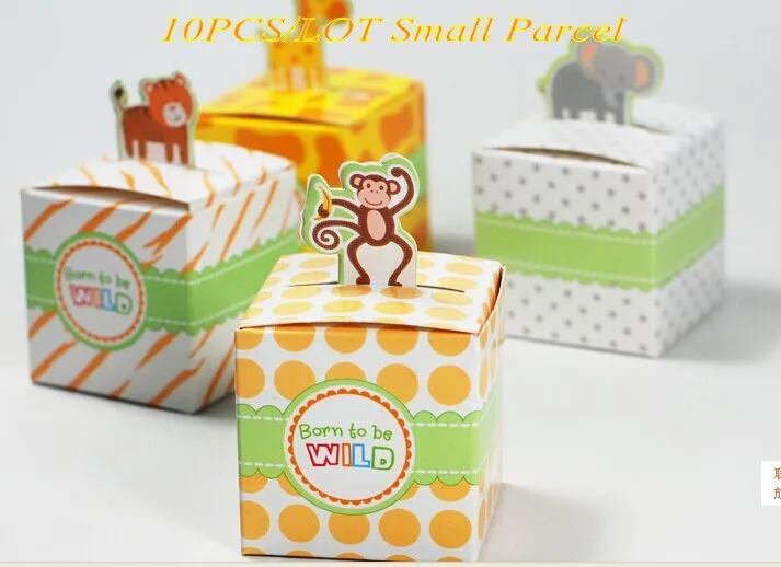 

(10 pieces/lot) Animal Baby candy box for jungle-themed favor box newborn baby shower favor box and baby party favors