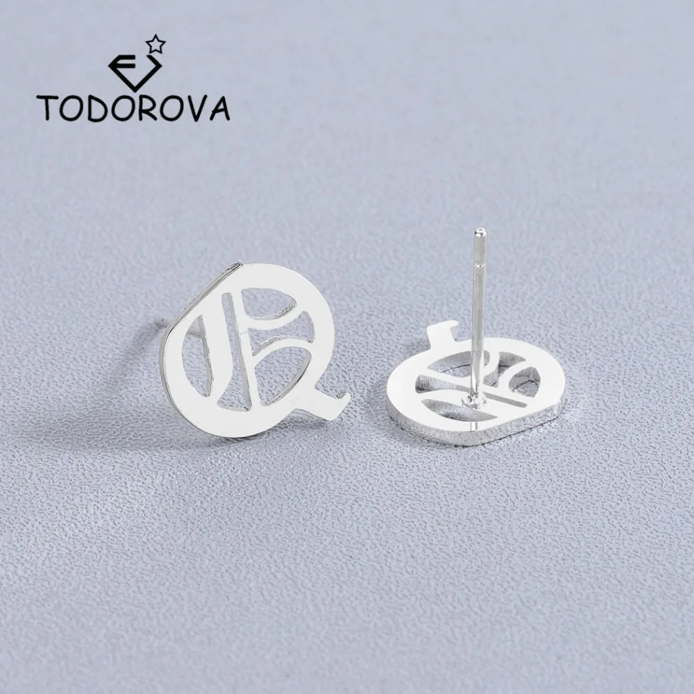 

Todorova Cute Alphabet Letter Q Ear Studs Stainless Steel Capital Initial Women Earrings Female Minimalist Jewelry Gifts for Men