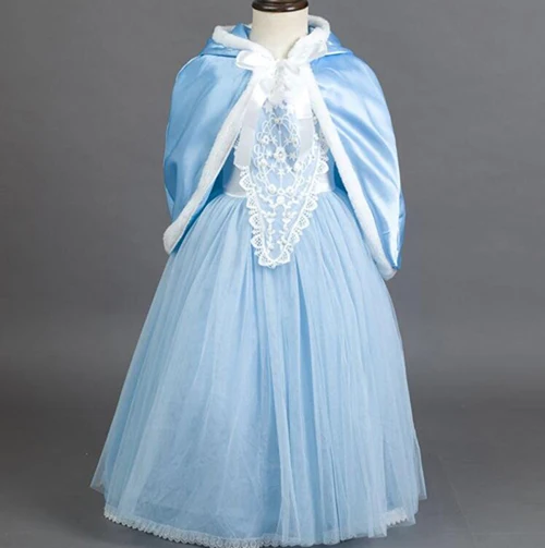 Белоснежка платье принцессы Детский костюм на Хэллоуин красный синий плащ платье для девочек детские рождественские подарки вечерние Косплей - Цвет: Blue