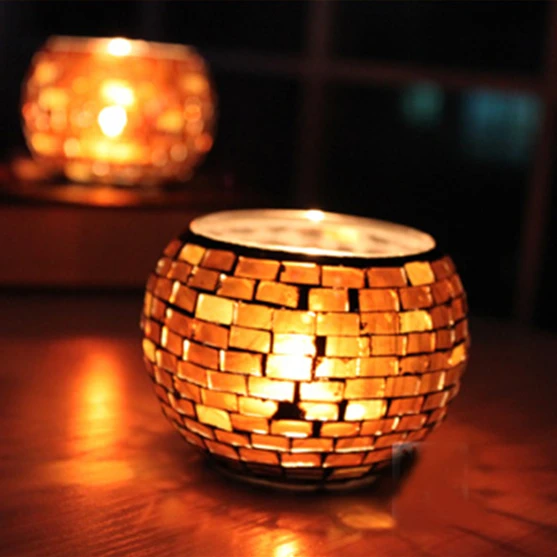 European Mosaic Glass Candle Holder Romantic Windproof Tea Light