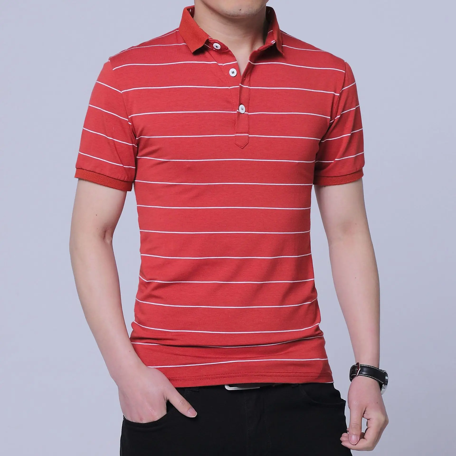 

Slim Fit Anti-Wrinkle Short Sleeve Men Polo Shirt Striped Summer Polos Casual Fashion Camisa Polo Masculina