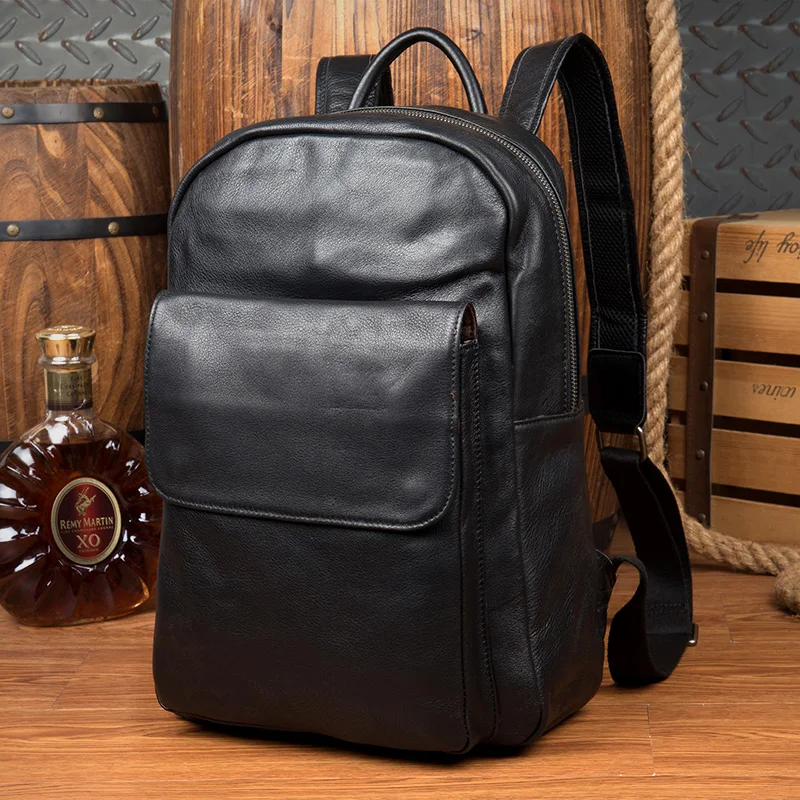 

2018 Men Business Casual Backpack Brand Genuine Cow Leather Black Vintage Backpack Designer Crazy Horse Leather Computer Daypack