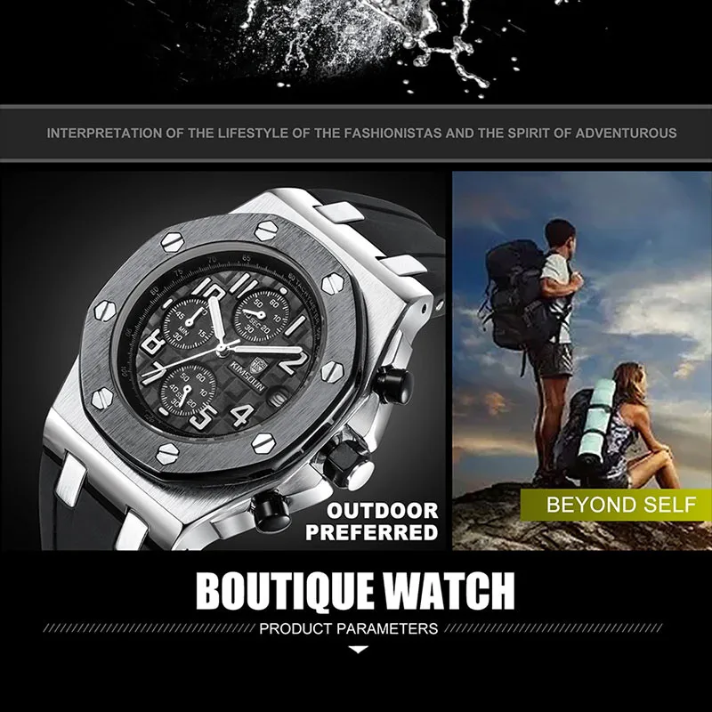 KIMSDUN Мужские кварцевые часы с хронографом Водонепроницаемые силиконовые резиновые мужские спортивные часы для мужчин наручные часы Relogio Masculino