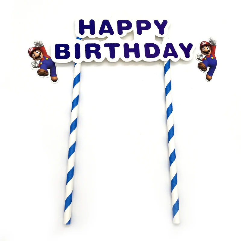 

1set/lot Boys Kids Favors Birthday Party Super Mario Theme Cake Flags Decorate Happy Baby Shower Cupcake Toppers with Sticks