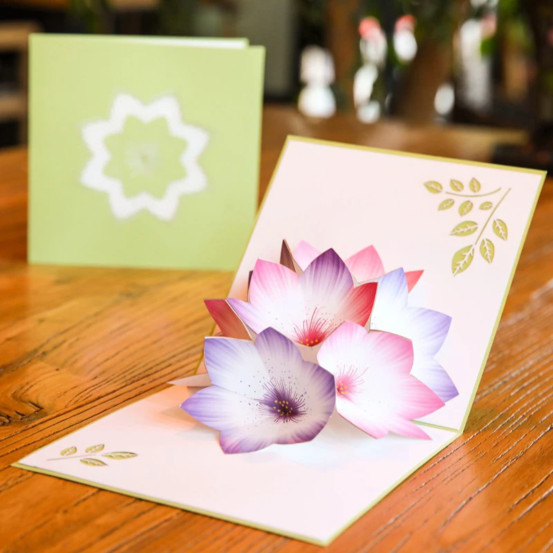 

3D Laser Cut Handmade Rainbow Color Flowers Paper Greeting Cards Birthday Weding Party PostCard Thanksgiving Mother's Day Gift