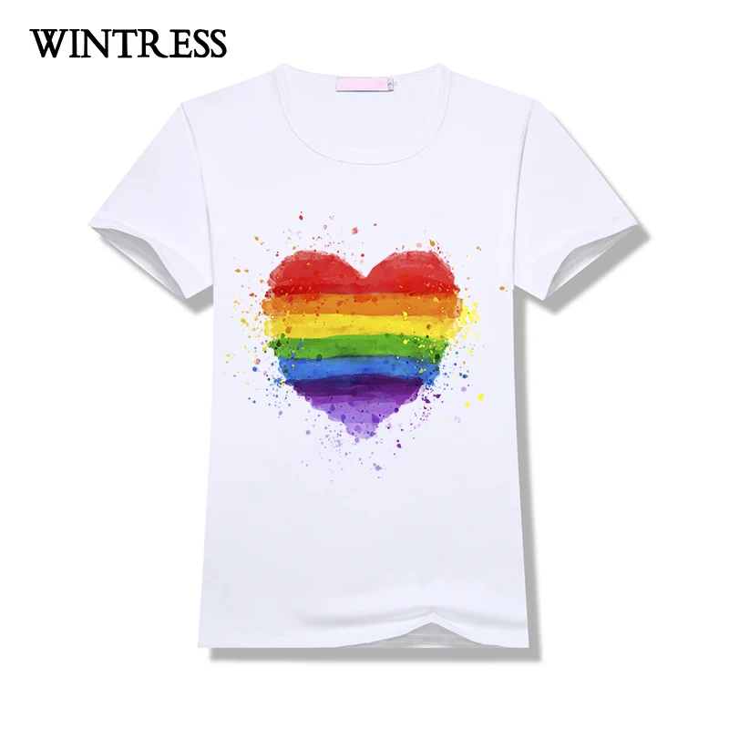 Print Rainbow Heart Tee Tops 