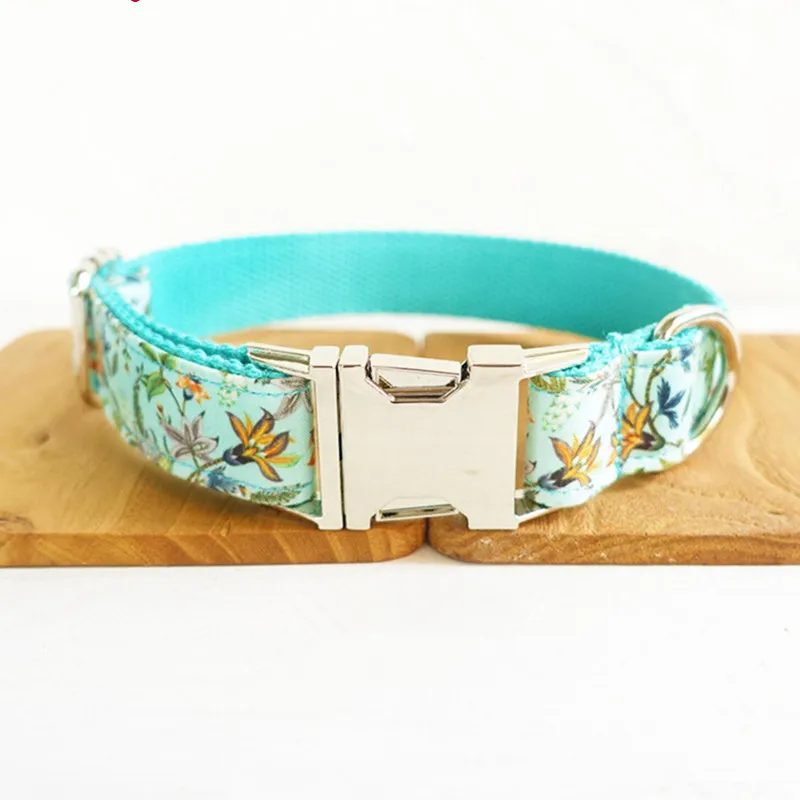 Personalized Dog ID collar leash floral flower nylon puppy pet Lead collars leashed handmade