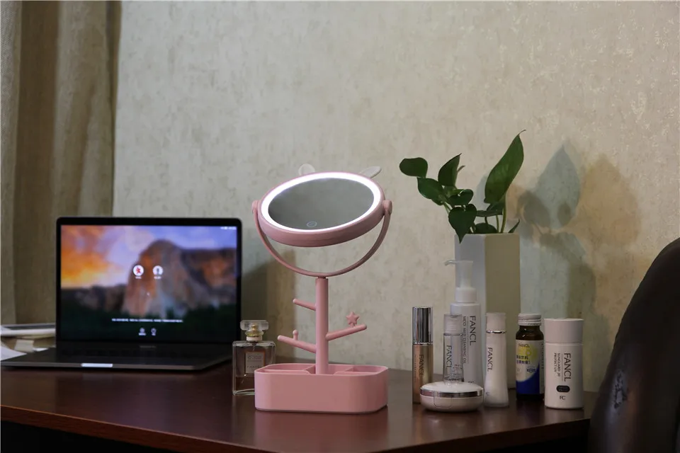 Espelho de Vaidade de Desktop Compacto de Viagem Espelhos de Bolso Portátil Sensoriamento Iluminado Maquiagem Espelho Cosméticos Mão Mulheres Estande Rodada Led 12 Cosméticos Mão Espelhos de Bolso Mulheres Estande Rodada